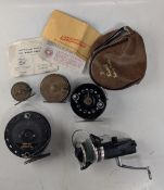 4x vintage reels - a sigma 2860 trotting reel with repair to foot, zip case, a Duraflo 3 ½