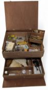 Veniard Fly Tying Box, with sectioned draws full of fly tying, cotton reels, feathers, flash, hooks,
