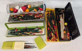 Large collection of vintage coarse fishing floats, including many cork on cane Avon style, stick