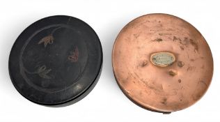 Fine Hardy Bros copper round Fly Tin, with maker's name plate and woollen dampers circular shape,