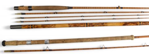 Eaton & Dellar, 5 Crooked Lane London, split cane trout fly rod 10ft 3pc with spare tip, brass