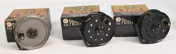 3x J W Young & Sons Ltd Black Pridex alloy trout fly reels, 3 ¼