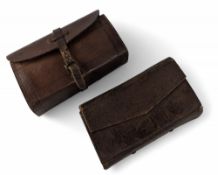 2x early fine coarse fishing wallets, one lacking outer strap, each with a central leather box
