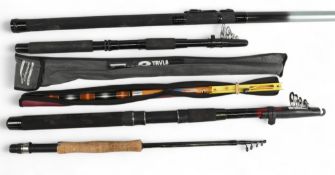 5x telescopic Fishing Rods, assorted sizes with noted makes of Shakespeare and unbranded