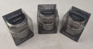 3x Shimano Stella spare spools, 2 x 4000, 1 x 4000 MHG, all with line, little used, in maker's