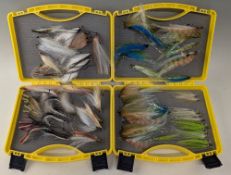 Large collection of saltwater flies, for Tarpon, GTs and bone fish, many appear unused, in 2 foam