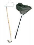 Hardy Bros Folding Landing Net and a salmon tailer, the tailer has a bamboo handle with leather hand
