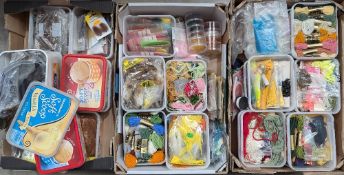 Large collection of Fly-Tying accessories, feathers capes, line wire wool flash in three boxes a