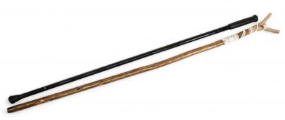 2x Wading Staffs, a wooden one with sheep's horn handle and modern one with weighted foot (2)