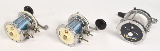 3x Saltwater Multiplier reels features a Mitchell Riptide 4/0 on/off check, chromed finish, t/w 2c