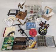 Fly Tying Fishing Vices, Line and Sea Fishing Hooks, a scratch built brass vice with small medium