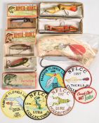 Collection of vintage plugs, 3x Heddon, River Runt & Dowagiac minnows, in maker's boxes, 2x Heddon