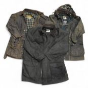 3x Vintage Barbour Coats Jackets, two wax examples of Northumbria with detachable hood, size
