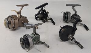 5x English early threadline spinning reels, a Free-Flo George Ball, Wolverhampton, LHW with
