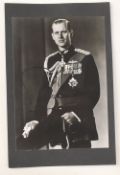 ROYALTY - Prince Philip - b&w portrait photograph showing him half-length in military uniform,