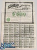 Indiana Coal & Railway Company - 6% Loan. Bearer Bond for £100 / $500 1881. Detailed vignette of