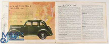 Morris Ten Four 1945. An 8 page brochure with 6 colour illustrations of on the car priced at £340.10
