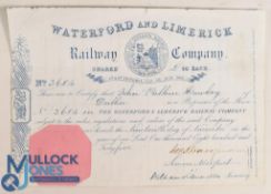 Waterford and Limerick Railway Company. Certificate for one £50 share 1845, coat of arms centre,