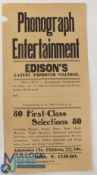 An early Thomas Edison Phonograph Poster (Cylinder Gramophone) c1888-92. A very interesting poster