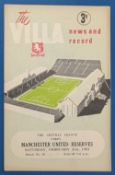 1952/53 Aston Villa reserves v Manchester United Central League match programme 21 February 1953;