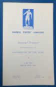 1966 Football Writers' Association Annual Dinner Menu plus toasts, FWA proposal by Sir Stanley Rous,