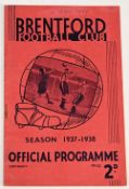 Pre-War 1937/1938 Brentford v Manchester City Div. 1 match programme Boxing Day 1937; team