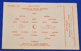 1951/52 Manchester United reserves v Newcastle Utd Central League single sheet match programme 22