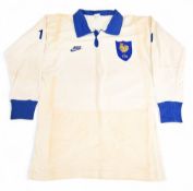 1985 Patrick Esteve Matchworn France Rugby Jersey: White French Nike 'size 4-Large' jersey with