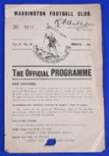 Post war Rugby League programme: 1925/26 Warrington v Bramley. Fair condition with some paper loss