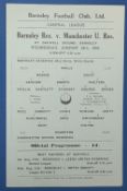 1954/55 Barnsley reserves v Manchester United Central League single sheet match programme; good. (