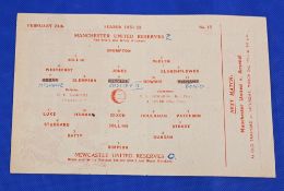 1950/51 Manchester United reserves v Newcastle Utd Central League single sheet programme 24 February