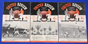 1953/54 Manchester Utd home match programmes Arsenal, Portsmouth, Newcastle Utd (crease); fair/good.