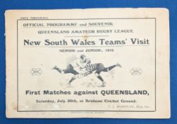 1910 New South Wales V Queensland Rugby League Programmes 30th July 1910 1st match at Brisbane