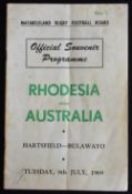 1969 Rhodesia v Australia Rugby Programme: Scarce edition,