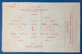 1949/50 Manchester Utd reserves v Barnsley Central league match programme 20 August 1949; edge