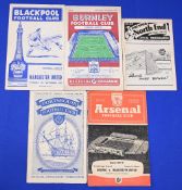 1957/58 Manchester Utd away match programmes to include Blackpool, Burnley, Preston NE,