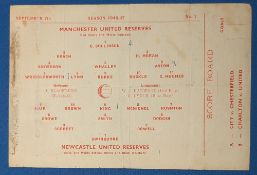 1946/47 Programme No. 1; Manchester Utd reserves v Newcastle Utd Central League match programme