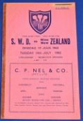 Scarce 1960 in SA, SW Districts v NZ Rugby Programme: Seldom seen, in VG order despite slight neat