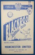 1956/57 Blackpool reserves v Manchester United Central League match programme 23 February 1957;