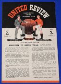1949/50 Manchester Utd v Aston Villa Div. 1 match programme Wednesday 8 March 1950, 4 page special