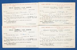 1957 4x Wigan Rugby League Selection Cards for a D Williams - matches against Working A, Liverpool