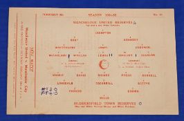 1954/55 Manchester United reserves v Huddersfield Town Central League single sheet programme 5