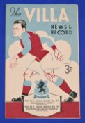 1948/49 Aston Villa reserves v Manchester Utd Central League match programme 20 September 1948;