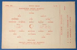 1948/49 Manchester United reserves v Preston NE Central league single sheet match programme 30 April