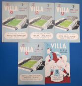 Aston Villa home match programmes v 1948/49 Preston NE, 1949/50 Everton, Arsenal, Middlesbrough,