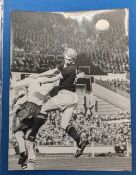 1963 England v Scotland match b&w photograph, 15cm x 20cm Denis Law challenging Gordon Banks in