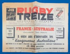 1949 France v Australia Rugby League Treize newspaper style programme, has been folded