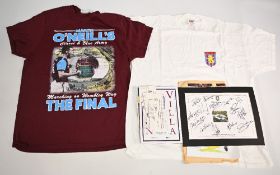 Aston Villa FC memorabilia to include two T-shirts size Adult M and XL, a 2006/07 squad signed card,