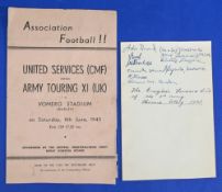 1945 United Services (CMF) v British Army Touring XI (UK) 4 page match programme at Vomero