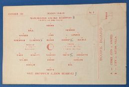 1948/49 Manchester Utd reserves v West Bromwich Albion Central League programme, single sheet;
